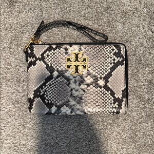 Tory Burch Britten Black and Gray Snake Pattern Wristlet